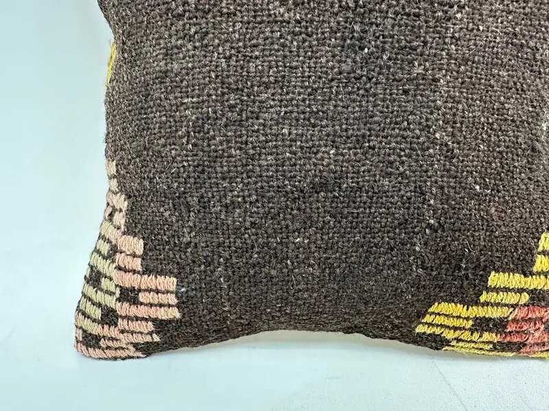 Ethnic Pillow Case, 14x14 Brown Cushion Case, Knitted Cushion Cover, Turkish Kilim Pillow, Vintage Pillow, Pillow, Turkish Pillow - 2