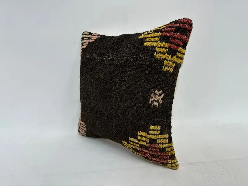Ethnic Pillow Case, 14x14 Brown Cushion Case, Knitted Cushion Cover, Turkish Kilim Pillow, Vintage Pillow, Pillow, Turkish Pillow - 4