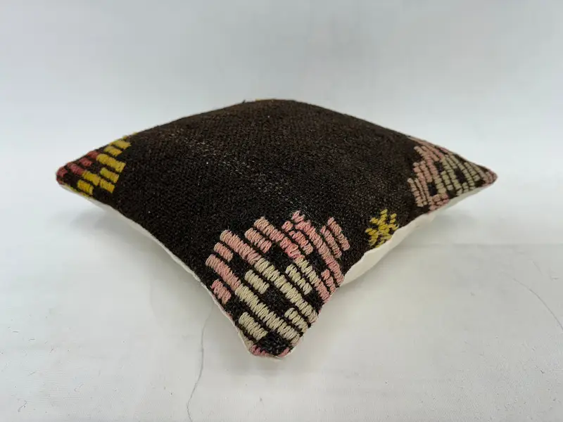 Ethnic Pillow Case, 14x14 Brown Cushion Case, Knitted Cushion Cover, Turkish Kilim Pillow, Vintage Pillow, Pillow, Turkish Pillow - 6