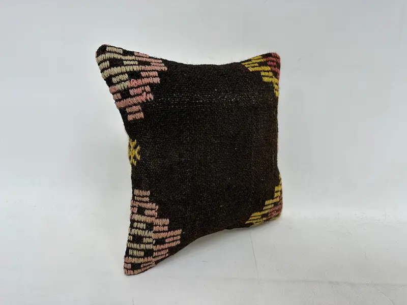 Ethnic Pillow Case, 14x14 Brown Cushion Case, Knitted Cushion Cover, Turkish Kilim Pillow, Vintage Pillow, Pillow, Turkish Pillow - 3