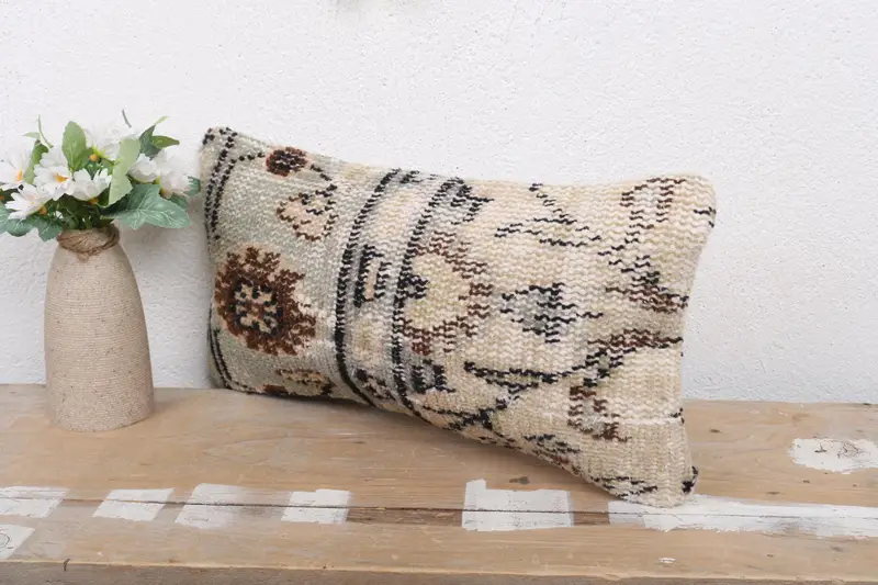Meditation Pillow Cover, Home Decor Pillow, Cushion Cover, Southwestern Cushion, 8x16 Beige Cushion Case, Turkish Pillow, Vintage Kilim Throw Pillow - 4
