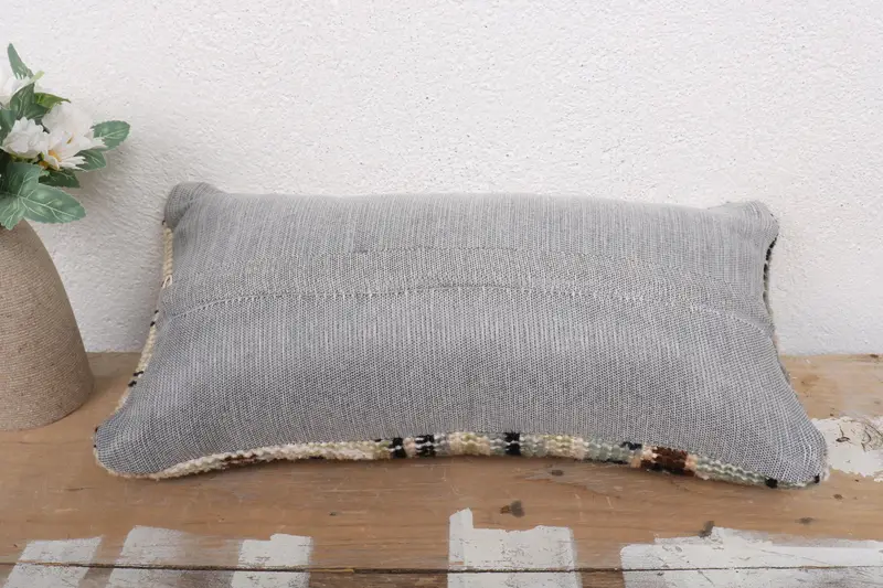 Meditation Pillow Cover, Home Decor Pillow, Cushion Cover, Southwestern Cushion, 8x16 Beige Cushion Case, Turkish Pillow, Vintage Kilim Throw Pillow - 7