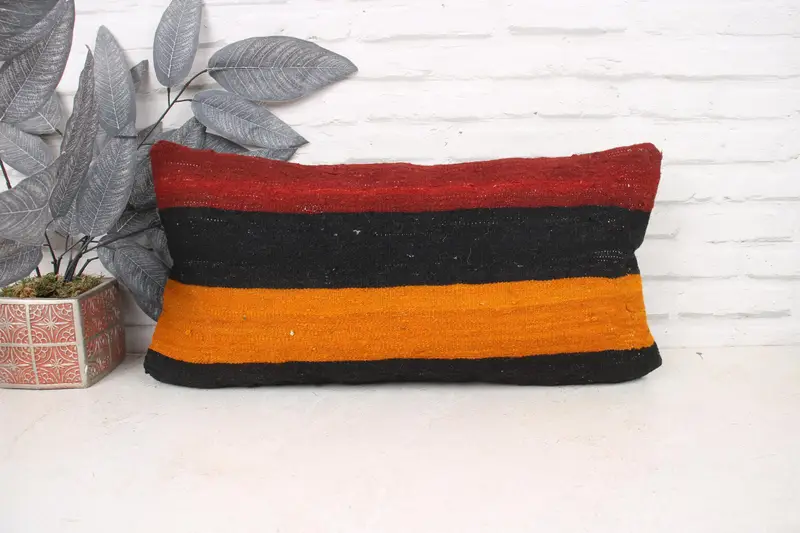 12x24 Red Pillow Cover, Turkish Pillow, Handmade Kilim Cushion, Square Throw Pillow Cover, Kilim Cushion Sham, Handmade Pillow Cover, Cushion Cover - 1