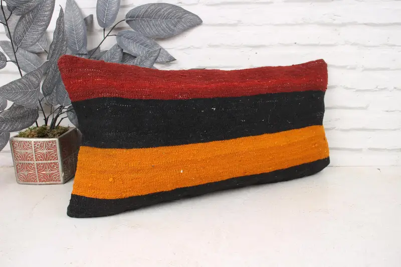 12x24 Red Pillow Cover, Turkish Pillow, Handmade Kilim Cushion, Square Throw Pillow Cover, Kilim Cushion Sham, Handmade Pillow Cover, Cushion Cover - 3