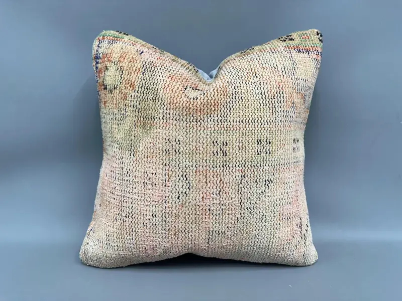 Lounge Throw Cushion Case, Pillow for Sofa, 18x18 Orange Cushion Case, Handmade Kilim Cushion, Pillow Cover, Vintage Kilim Pillow - 1