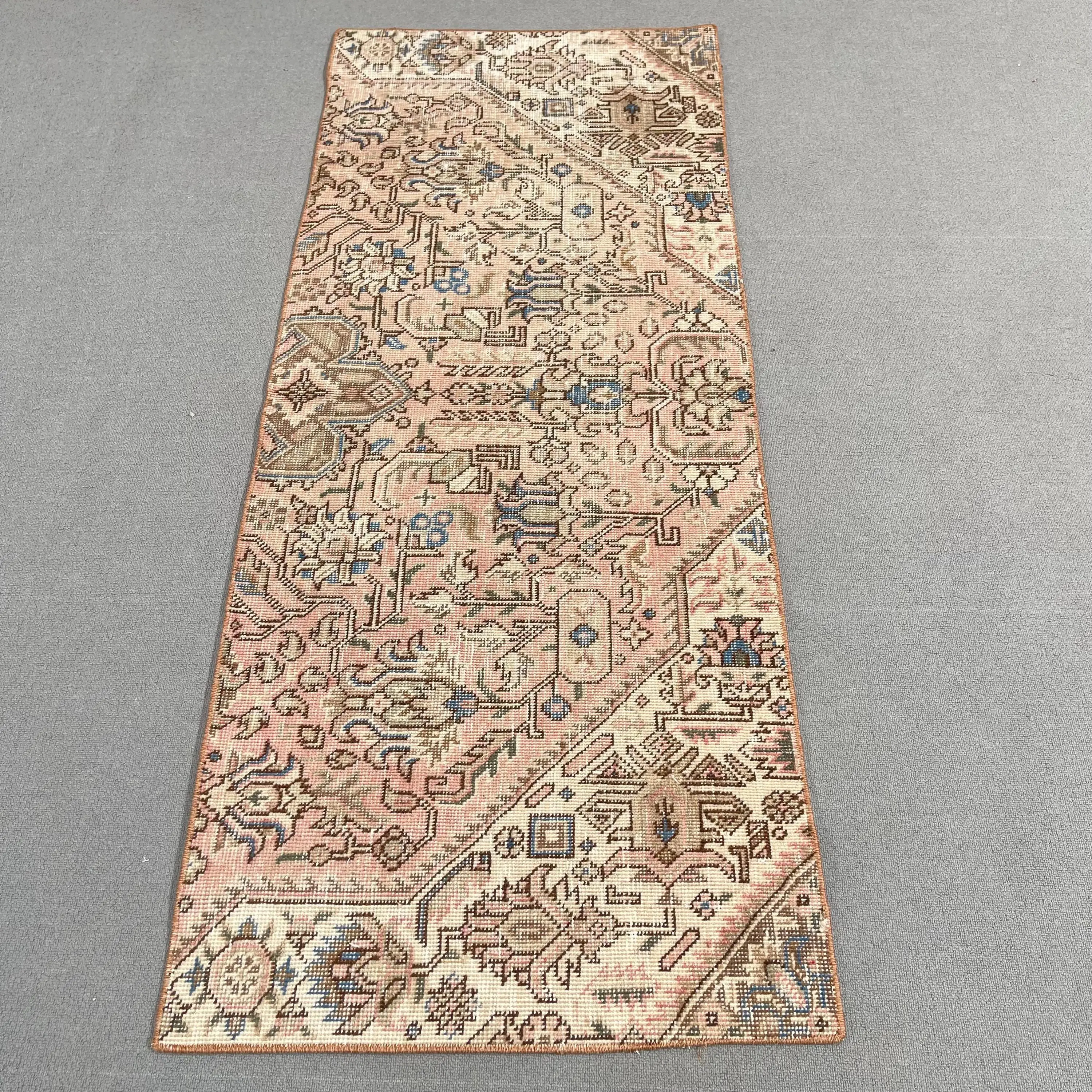 Vintage Turkish Rug, 2.4x5.8 ft Rug, Brown Wool Rug - 1