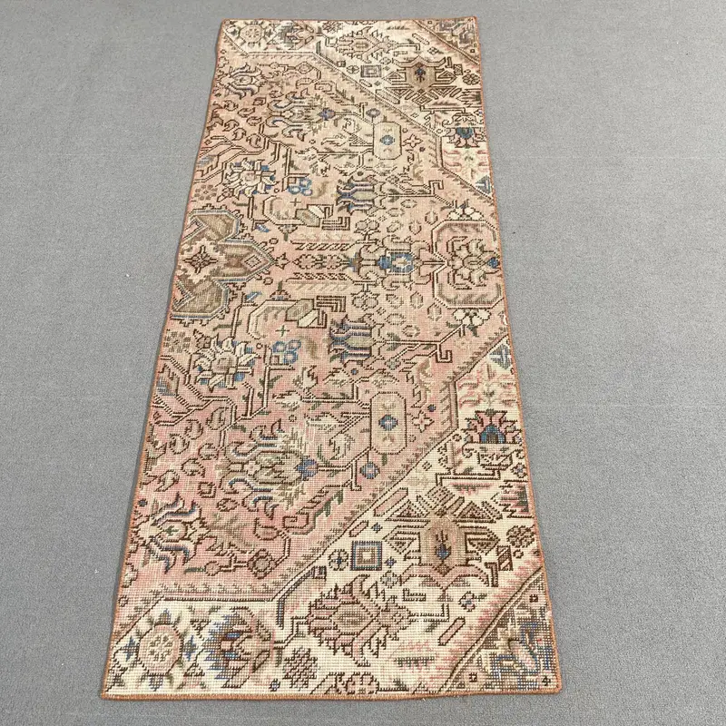 Rosa-blauer Perserteppich, 2,4 x 5,8 Fuß, elegantes Dekor