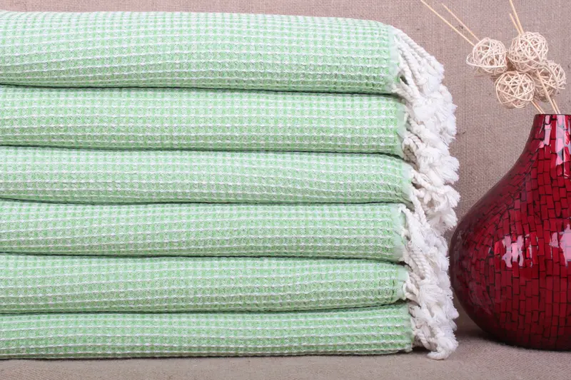 Organic Pistachio Green Waffle Towel, 36x67 Inches, Multipurpose