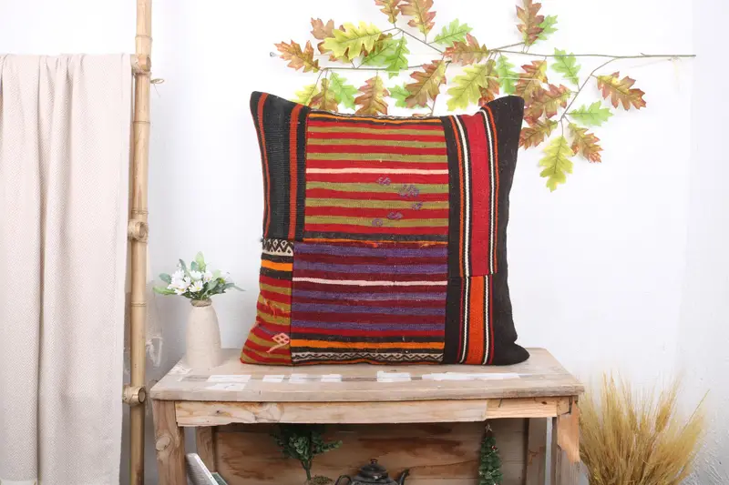 Vintage Pillow Cover, Turkish Kilim Pillow, Pillow Case, Muted Cushion, Boho Pillow, 24x24 Blue Pillow Sham, Gift Pillow, Patio Cushion Cover - 1