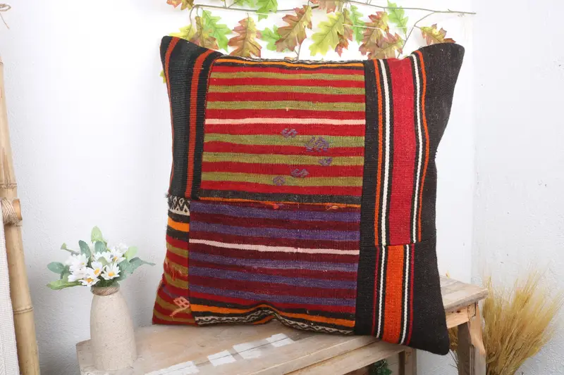 Vintage Pillow Cover, Turkish Kilim Pillow, Pillow Case, Muted Cushion, Boho Pillow, 24x24 Blue Pillow Sham, Gift Pillow, Patio Cushion Cover - 4