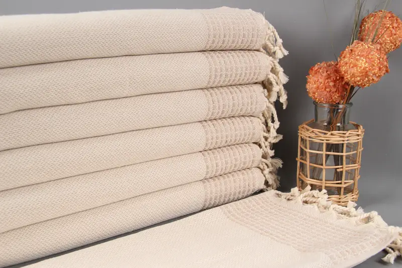 Tea Towel Favor Turkish Cotton Beige Striped Towel, 20x40 Inches