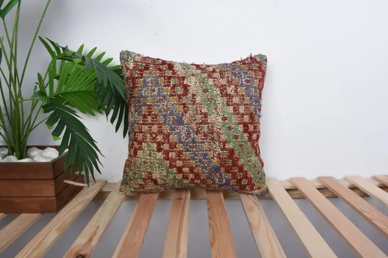 16x16 Red Pillow, Cotton Cushion Cover, Home Decor Pillow, Boho Pillow, Vintage Kilim Throw Pillow, Square Throw Pillow, Pillow Sham - 1
