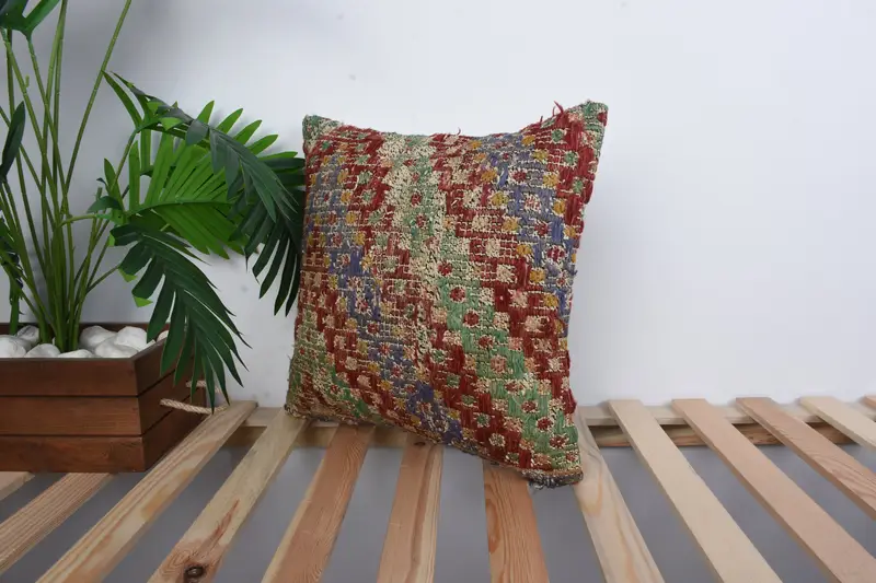 16x16 Red Pillow, Cotton Cushion Cover, Home Decor Pillow, Boho Pillow, Vintage Kilim Throw Pillow, Square Throw Pillow, Pillow Sham - 5