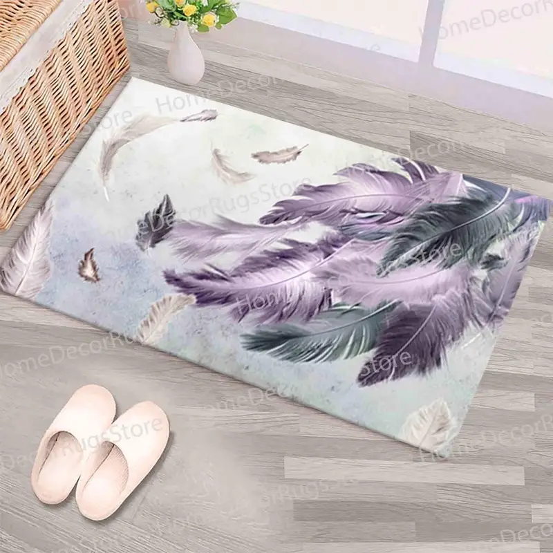 Feather Purple Contemporary Printed Rug: Soft Tones, Elegant Design