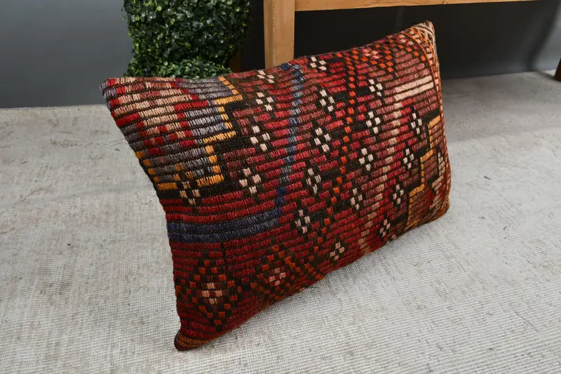 Boho Pillow, Nautical Throw Cushion Case, Ethnical Kilim Rug Pillow, Bed Cushion Case, Pillow for Couch, 16x24 Red Cushion Case, Cushion Case - 7