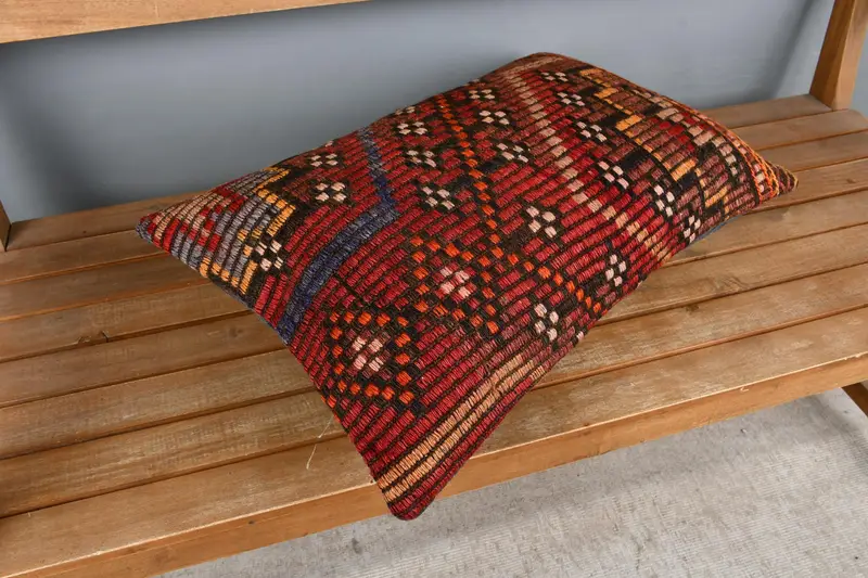 Boho Pillow, Nautical Throw Cushion Case, Ethnical Kilim Rug Pillow, Bed Cushion Case, Pillow for Couch, 16x24 Red Cushion Case, Cushion Case - 2