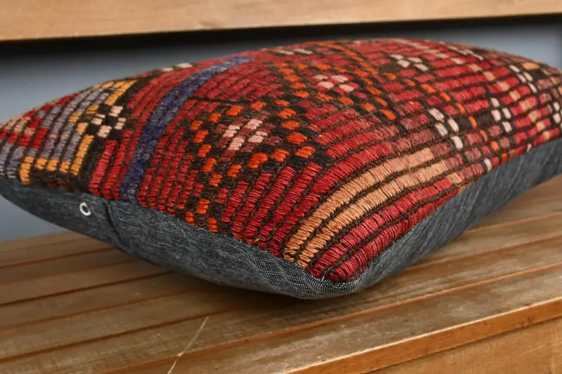 Boho Pillow, Nautical Throw Cushion Case, Ethnical Kilim Rug Pillow, Bed Cushion Case, Pillow for Couch, 16x24 Red Cushion Case, Cushion Case - 3