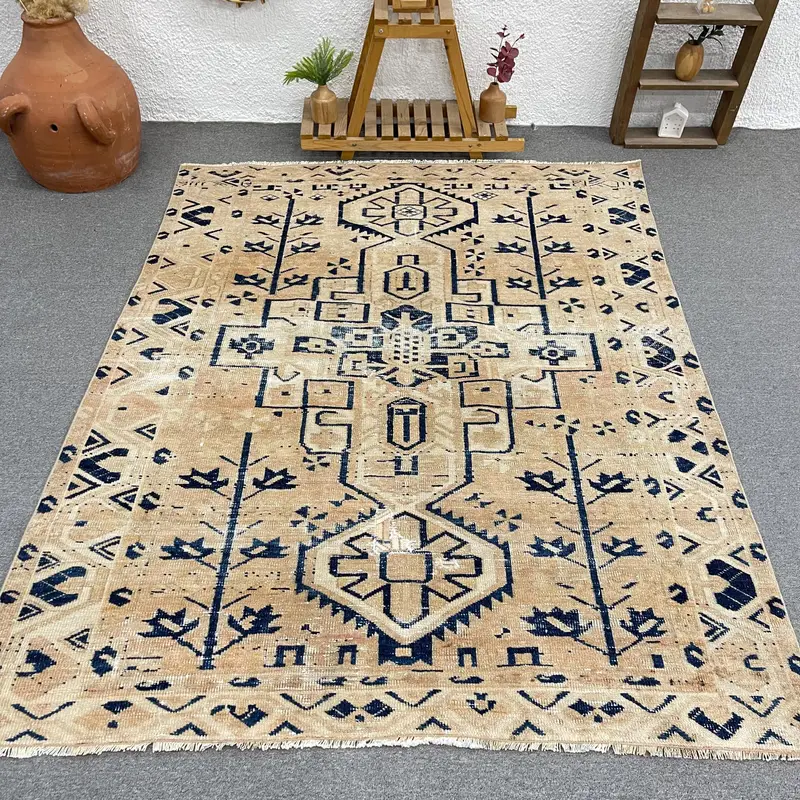 Alfombra de lunares marrón y azul, 1,6x1,8m Decoración elegante