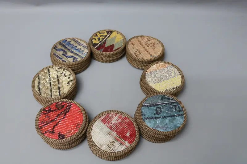 Bohemian Pattern Round Coaster, Unique Vintage Kilim Coaster