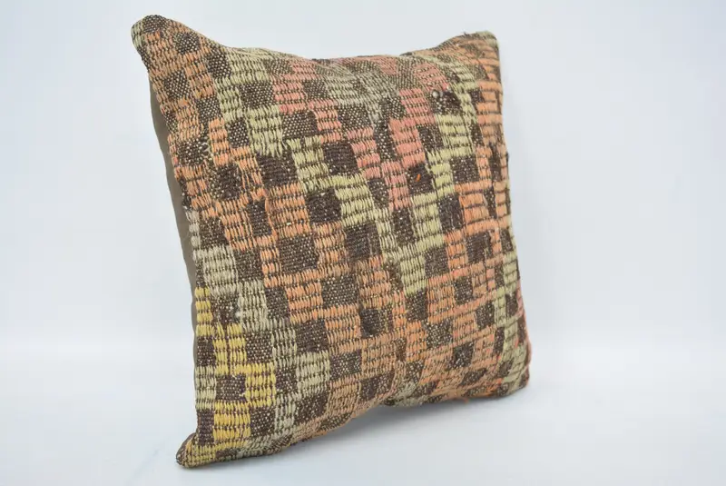Turkish Kilim Pillow, Pillow Case, 16x16 Orange Cushion Cover, Turkish Pillow, Handmade Kilim Cushion, Handmade Throw Pillow - 3