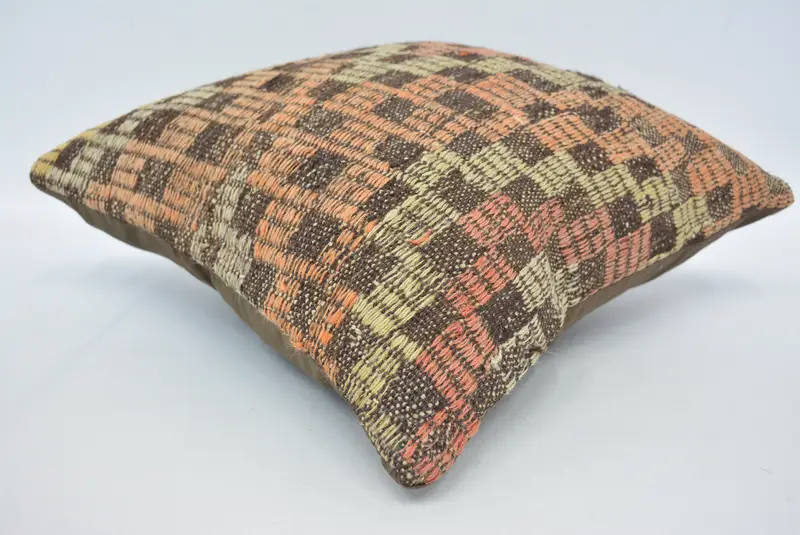 Turkish Kilim Pillow, Pillow Case, 16x16 Orange Cushion Cover, Turkish Pillow, Handmade Kilim Cushion, Handmade Throw Pillow - 6