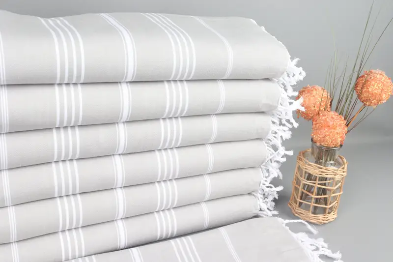 Organic Cotton Light Gray Striped Peshtemal, 38x73 Inches