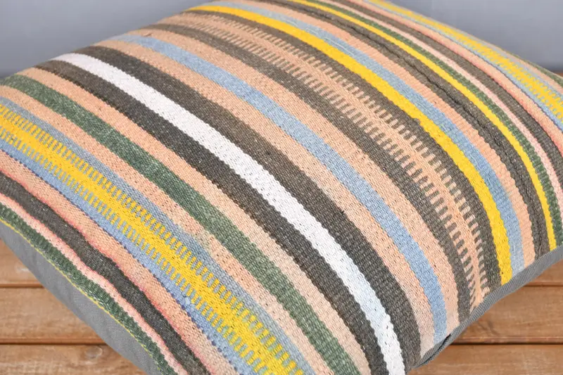 Vintage Pillow, Boho Pillow Sham Cover, 20x20 Yellow Pillow, Handmade Kilim Cushion, Vintage Throw Pillow Case, Cushion Case - 4
