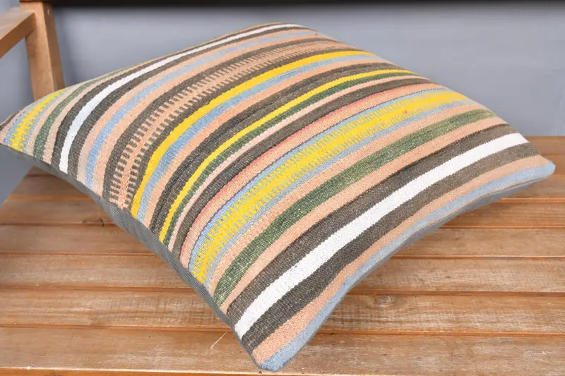 Vintage Pillow, Boho Pillow Sham Cover, 20x20 Yellow Pillow, Handmade Kilim Cushion, Vintage Throw Pillow Case, Cushion Case - 2
