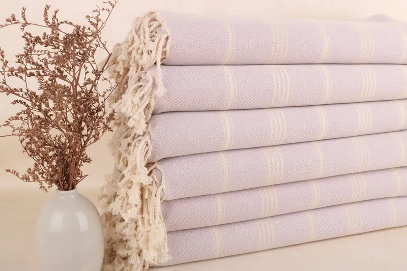Türkisches Badetuch, personalisierbar, Flieder gestreift, Beige, Bio-Baumwolle, 40 x 71 Zoll