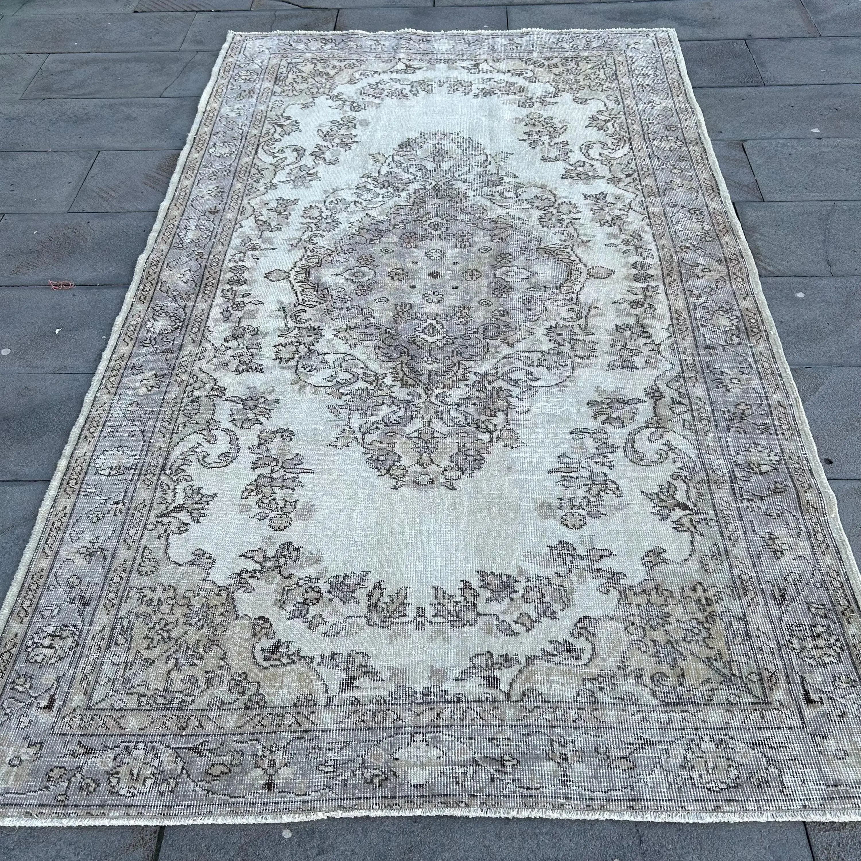 4.9x8.3 ft Halı, Türk Vintage Büyük Halı, Gri Yün Halı - 1