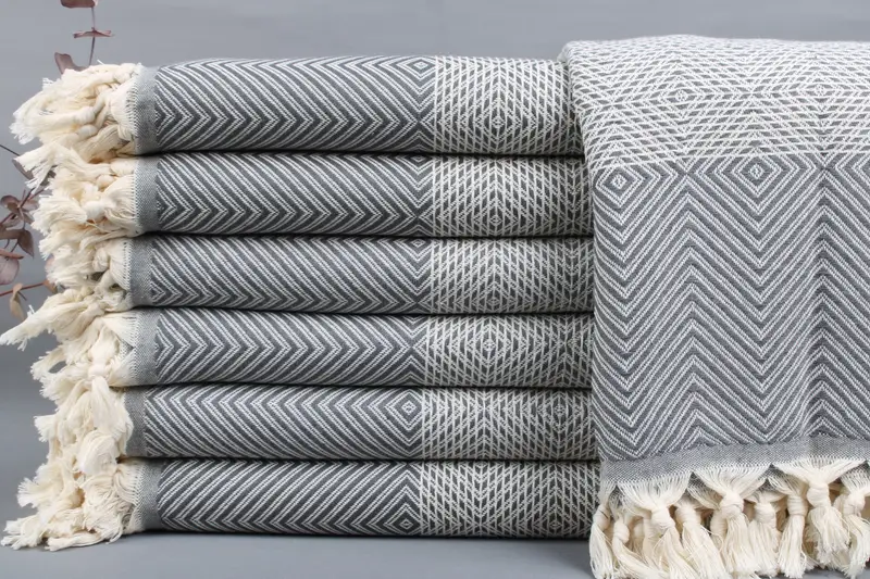 Turkish Bedspread, Wedding Gift Blankets, Diamond Blanket, Dark Gray, 79x91 Inches
