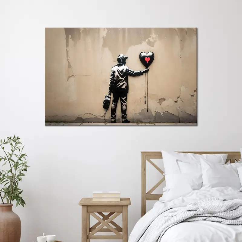 Elegant Canvas Print: Boy with Balloon & Heart Balloon