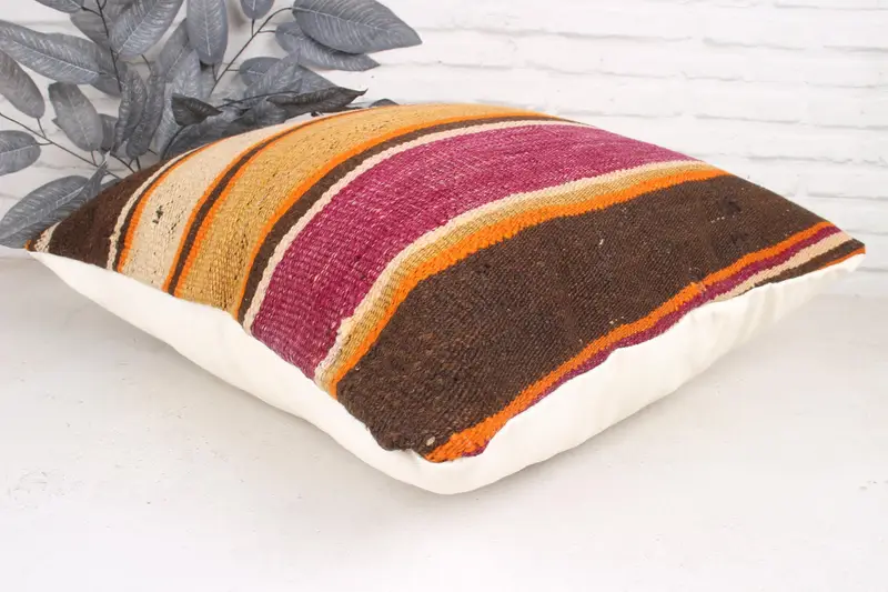 Natural Cushion Cover, Kilim Rug Pillow Sham, 24x24 Purple Cushion Case, Vintage Kilim Pillow, Throw Kilim Pillow, Kilim Cushion Sham, Pillow Case - 6