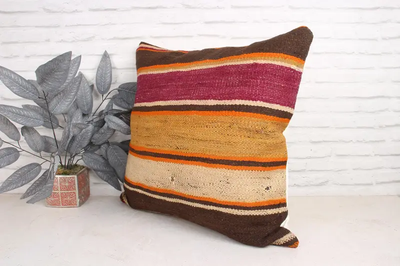 Natural Cushion Cover, Kilim Rug Pillow Sham, 24x24 Purple Cushion Case, Vintage Kilim Pillow, Throw Kilim Pillow, Kilim Cushion Sham, Pillow Case - 4