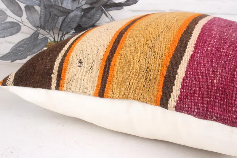 Natural Cushion Cover, Kilim Rug Pillow Sham, 24x24 Purple Cushion Case, Vintage Kilim Pillow, Throw Kilim Pillow, Kilim Cushion Sham, Pillow Case - 7