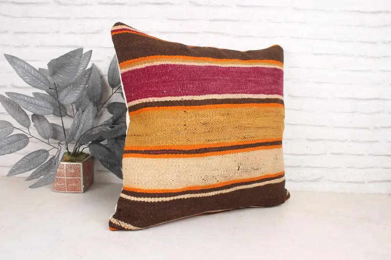 Natural Cushion Cover, Kilim Rug Pillow Sham, 24x24 Purple Cushion Case, Vintage Kilim Pillow, Throw Kilim Pillow, Kilim Cushion Sham, Pillow Case - 3