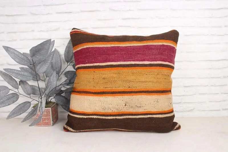 Natural Cushion Cover, Kilim Rug Pillow Sham, 24x24 Purple Cushion Case, Vintage Kilim Pillow, Throw Kilim Pillow, Kilim Cushion Sham, Pillow Case - 1