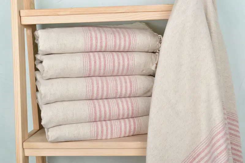 Striped Towel Red Linen Turkish, Wedding Gift, 40x79 Inches