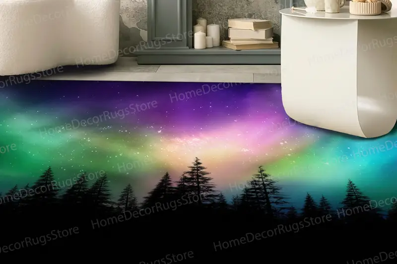 Bedruckter Teppich „Aurora Light“: Lebhaftes Nordlicht-Design