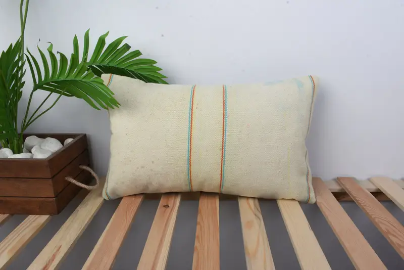 Kilim Cushion Sham, Vintage Kilim Pillow, Vintage Kilim Pillow Cushion, 12x20 Beige Cushion Case, Pillow Cover, Boho Pillow Sham Cover - 1
