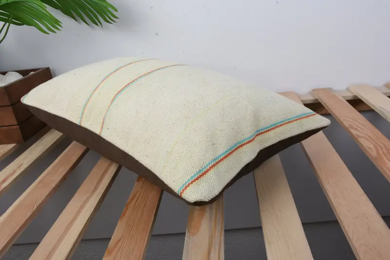 Kilim Cushion Sham, Vintage Kilim Pillow, Vintage Kilim Pillow Cushion, 12x20 Beige Cushion Case, Pillow Cover, Boho Pillow Sham Cover - 6