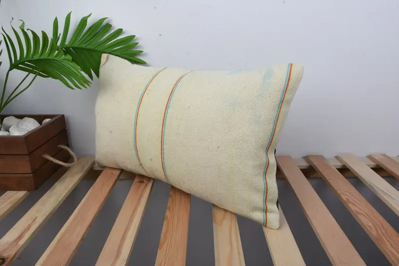 Kilim Cushion Sham, Vintage Kilim Pillow, Vintage Kilim Pillow Cushion, 12x20 Beige Cushion Case, Pillow Cover, Boho Pillow Sham Cover - 5