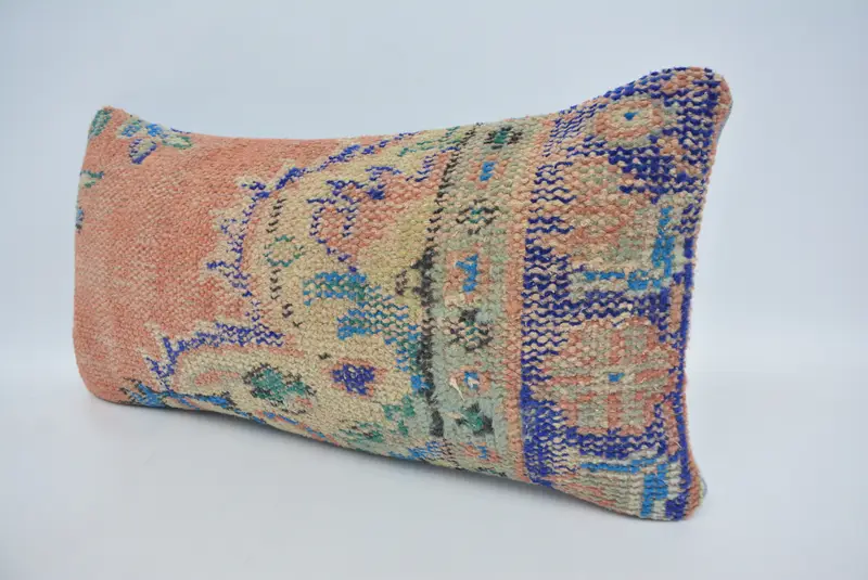 Orange & Blue Geometric Pillow, 12x24 Inches Handmade Decorative Pillow - 4