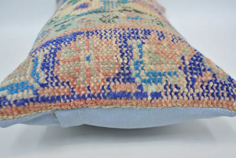 Orange & Blue Geometric Pillow, 12x24 Inches Handmade Decorative Pillow - 5