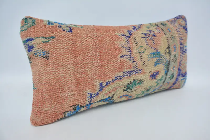 Orange & Blue Geometric Pillow, 12x24 Inches Handmade Decorative Pillow - 3