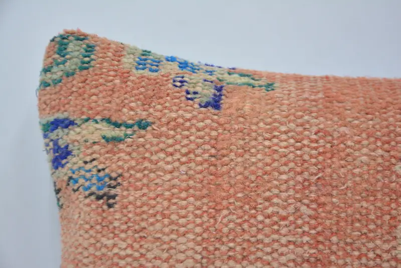 Orange & Blue Geometric Pillow, 12x24 Inches Handmade Decorative Pillow - 2