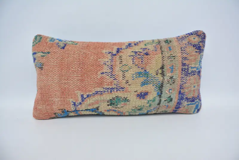 Orange & Blue Geometric Pillow, 12x24 Inches Handmade Decorative Pillow - 1