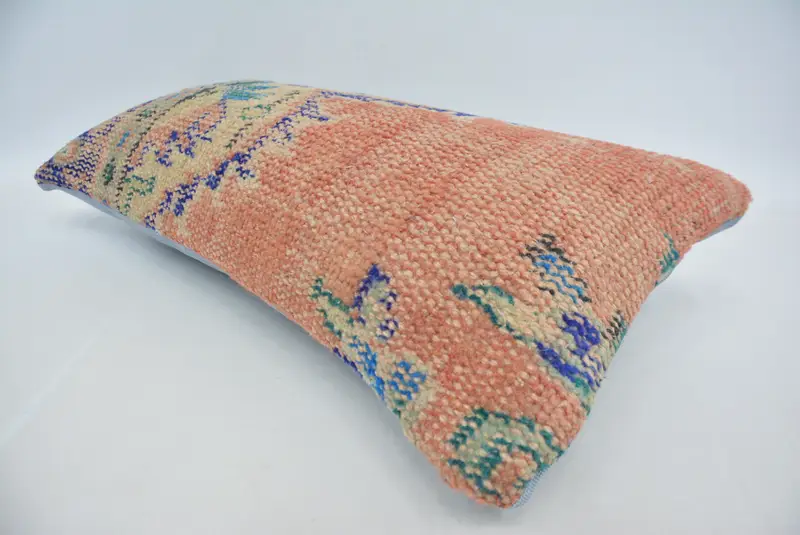 Orange & Blue Geometric Pillow, 12x24 Inches Handmade Decorative Pillow - 6