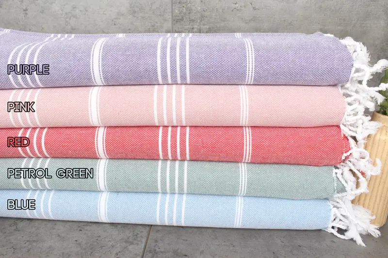 Beach Towel Striped Organic Cotton Beige, Lightweight Turkish Towel, 40x71 Inches