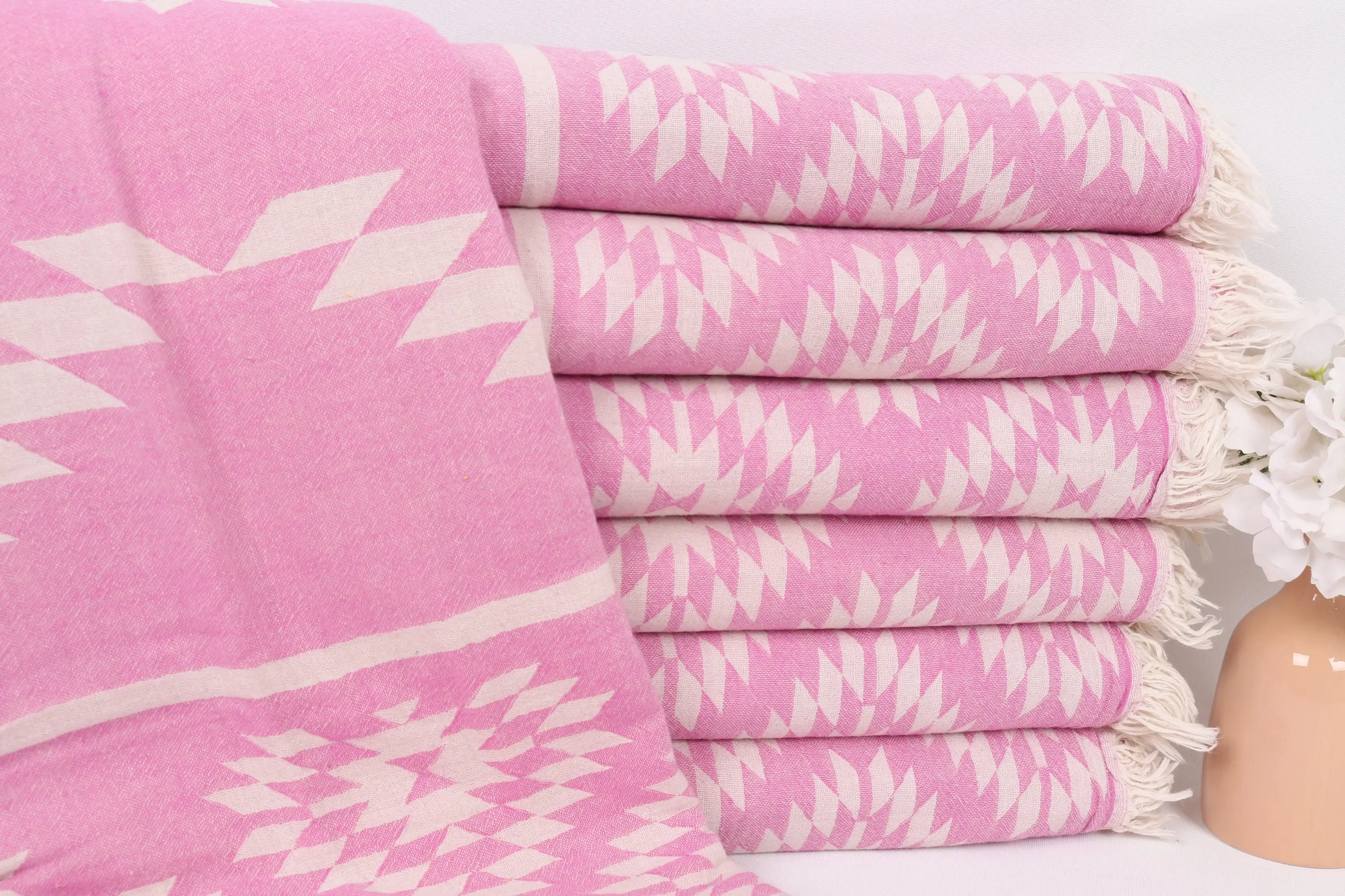 Kilim Blanket Fuchsia Cotton, 56x83 Inches, Gothic Style, Organic Material - 1